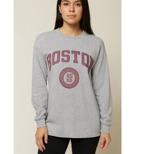Boston Graphic Oversized Long Sleeve Crewneck Casual Shirt